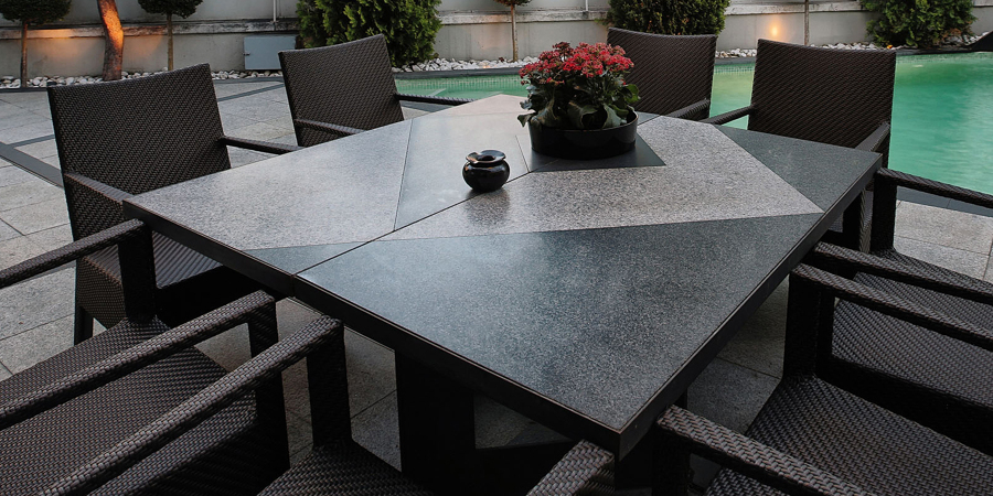 Mesas de jardin para mobiliario terraza de acer y hierro, forja con bajo mantenimiento